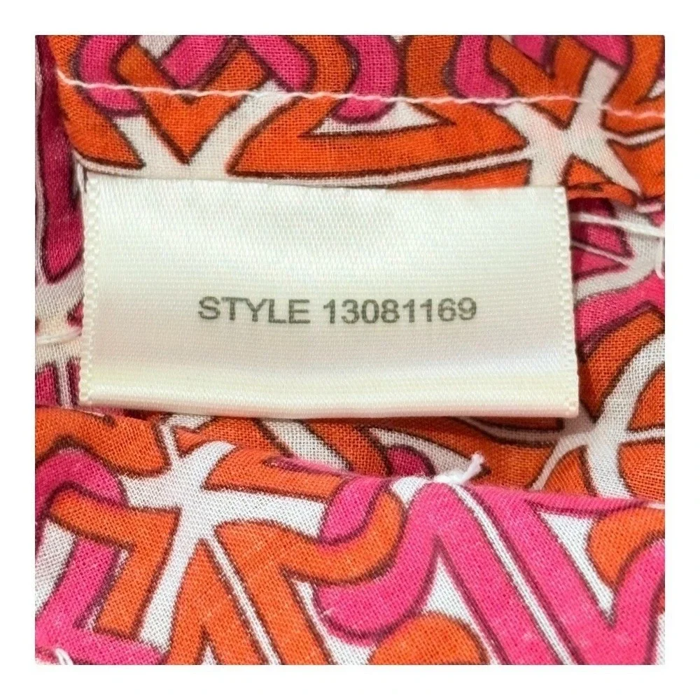 Tory Burch Stephanie Tunic Blouse Womens 2 Pink Orange Sequin Geometric‎ Cotton